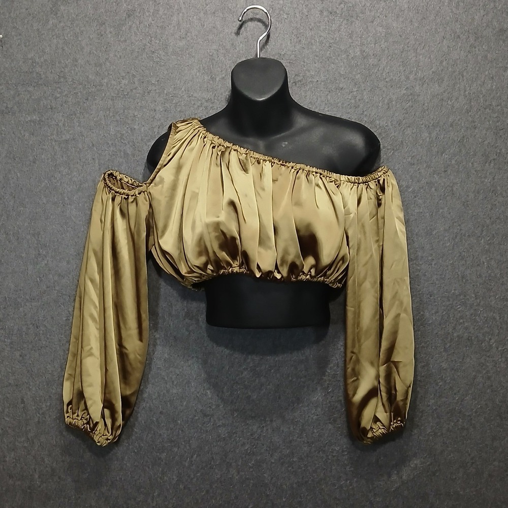 Camila Coelho XS Satin Cold Shoulder Long Sleeve Crop Luxe Fairy Whimsygoth Y2K